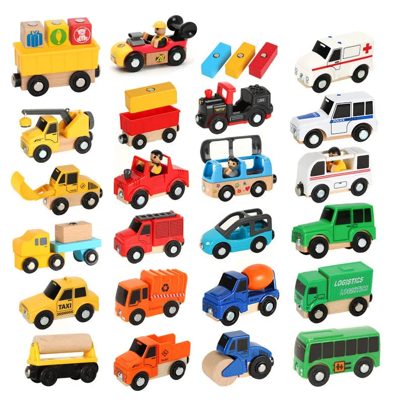 Wood Magnetic Train Plane Wooden Track Railway Helicopter Car Truck Accessories Toy For Kids Fit Wood Biro Tracks