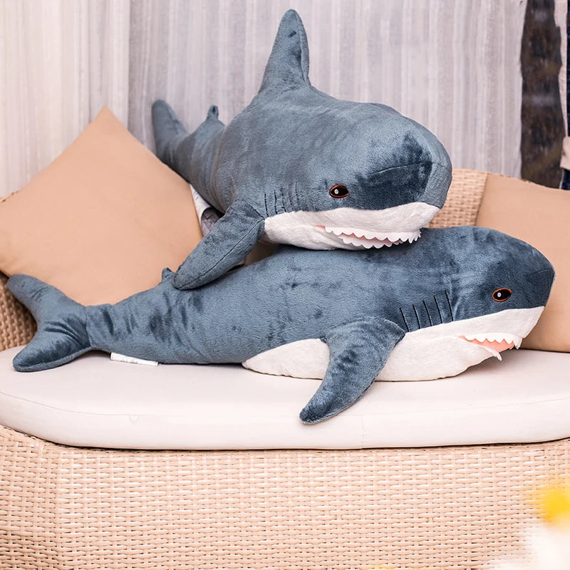 30/45/60/80CM Popular Shark Plush Toys Simulation Shark Dolls Stuffed Soft Animal Reading Pillow Cushion for Baby Kids