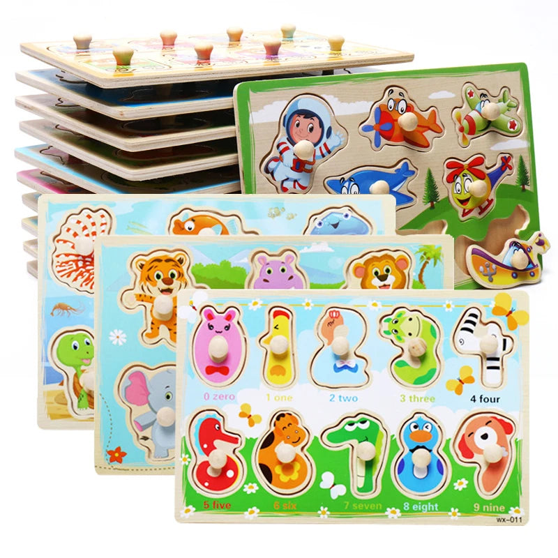 New Montessori Toys Wooden Puzzle Cartoon Vehicle Digital Animal Puzzles Jigsaw Puzzle Board Game Educational Toy for Children