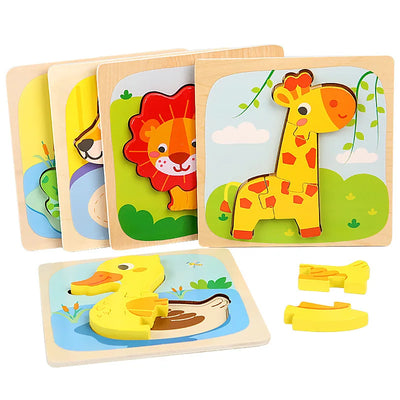 15*15cm Kids Montessori Toys 3D Wooden Puzzle Baby Cartoon Animal/Traffic Jigsaw Puzzle Toys for Children Early Learning