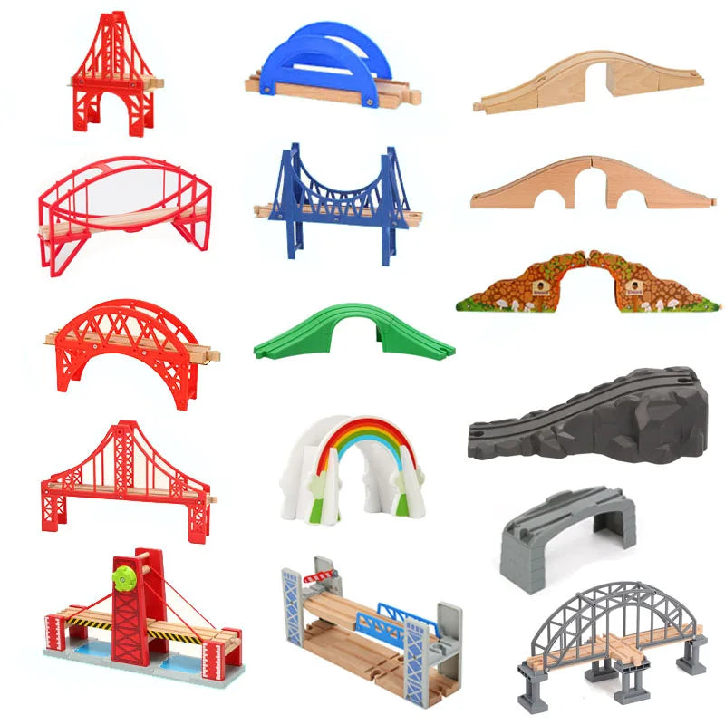 Wooden Train Track Bridge Beech Wooden Railway Set Accessories Fit for All Brands Wood Tracks Pieces Educational Toys For Kids