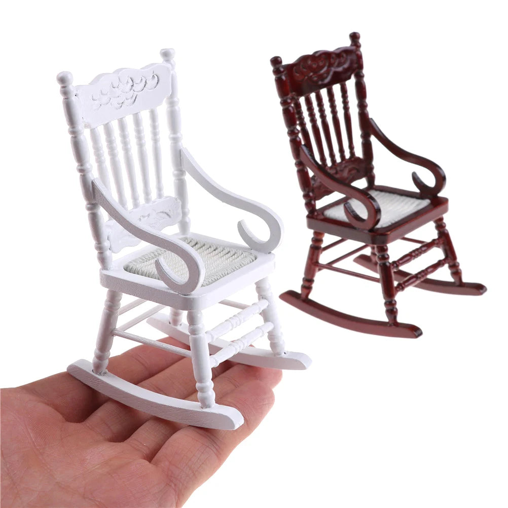 New 1:12 Dollhouse Miniature Furniture Wooden Rocking Chair Stool Sofa Hemp Rope Seat For  Dolls House Accessories Toy