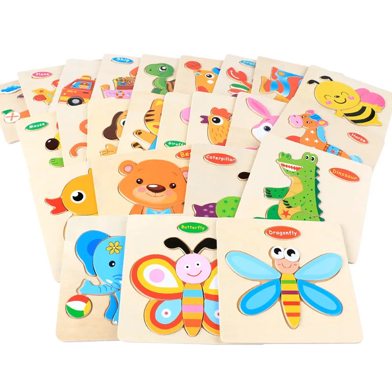 15x15cm Baby Wood Jigsaw Puzzle Board Game Cartoon Animal 3d Puzzle Montessori Educational Learning Wooden Toys for Children