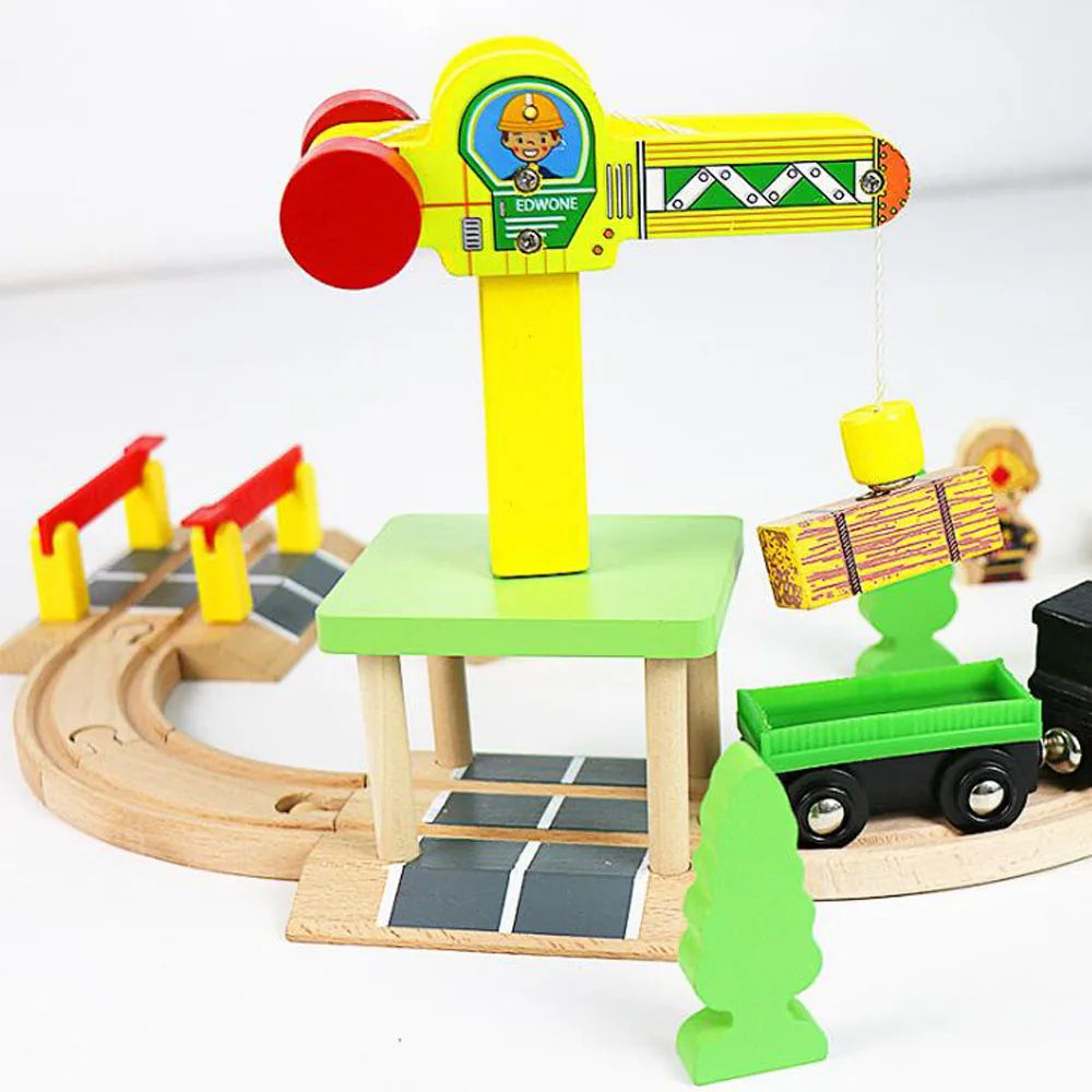 New Wooden Railway Train Track Set Accessoriess Train Station Tunnel Crane Fit All Brands Wood Tracks Educational Toys For Kids