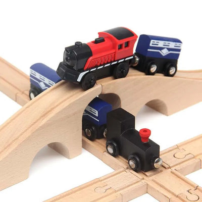 Wooden Train Track Bridge Beech Wooden Railway Set Accessories Fit for All Brands Wood Tracks Pieces Educational Toys For Kids