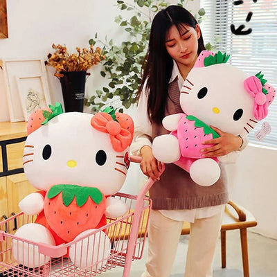 Kawaii Sanrio Hello Kitty Plush Stuffed Toy Strawberry KT Cat Pillow Doll Children's Birthday Gift Home Decoration Animal Doll