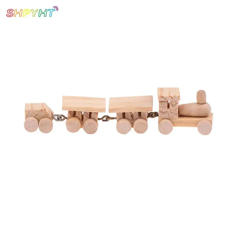 1Pcs 1:12 Mini Train Dollhouse Cute Wooden Train Set Locomotive Compartment Carriages Toy Play Doll House Decor Miniature Toys