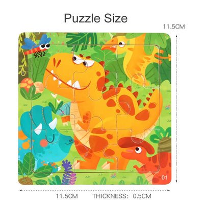 11x11cm Montessori Wooden Puzzle Cartoon Animal Traffic Jigsaw 3d Puzzle Baby Early Learning Educational Toys For Kids