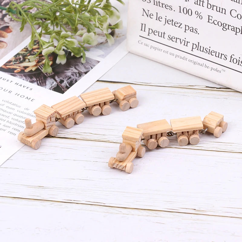 1Pc Miniature Wooden Train Set Locomotive Compartment Carriages Dollhouse Cute Toy Play Doll House Decor