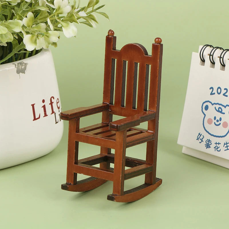 Dollhouse Miniature & Wooden Rocking Armchair & Stool - Supertoymart