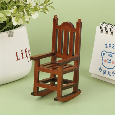 1/12 Dollhouse Miniature Rocking Chair Wooden Stool Armchair Modle Toys Furniture Pretend Play Doll House Decor Accessories