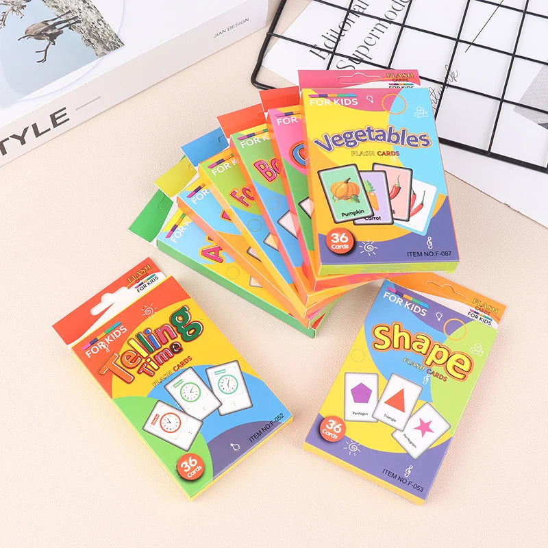 1Set Children Cognition Cards Multi-style Cartoon Shape Animal Colour Learning FlashCards Kids Education Materials Learning Toy