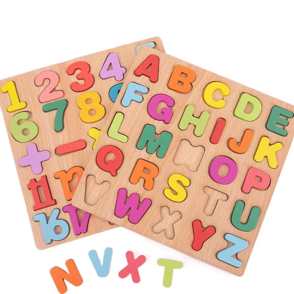 Wooden Preschool Kindergarten Alphabet Number Educational Toy Children Jigsaw Toys Building Block Matching