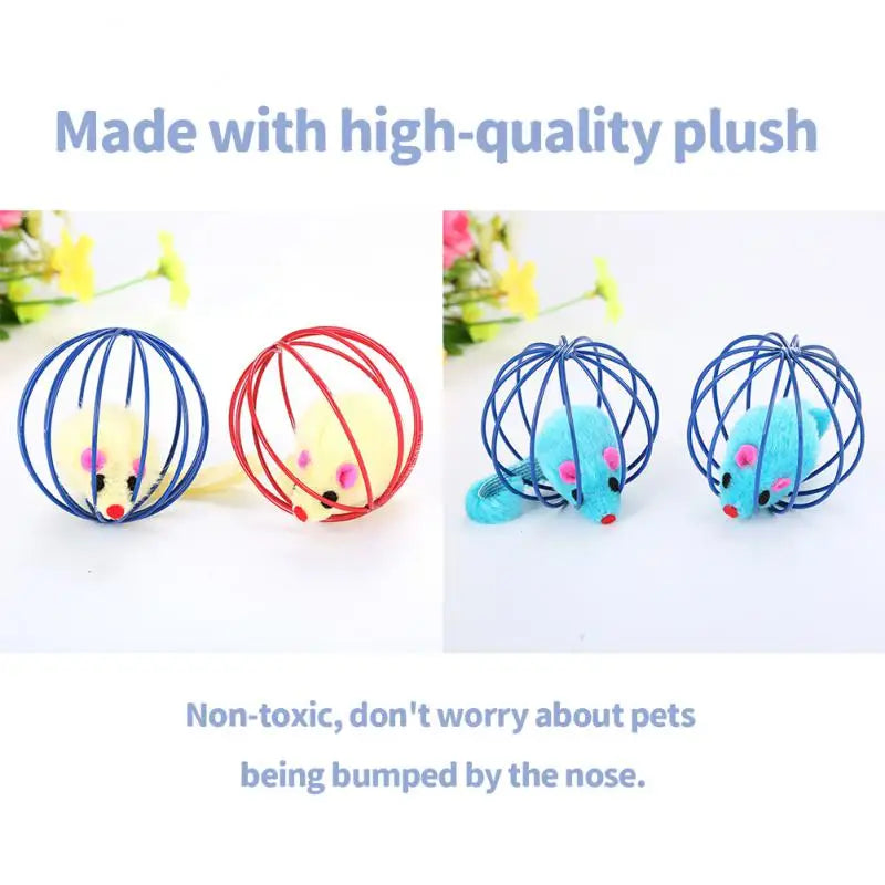 Cat Toy Pet Ball Toy Cage Plush Rat Colorful Interactive Training Toys Kitten Puppy Mouse Cage Ball Cat Accessories Pet Supplies