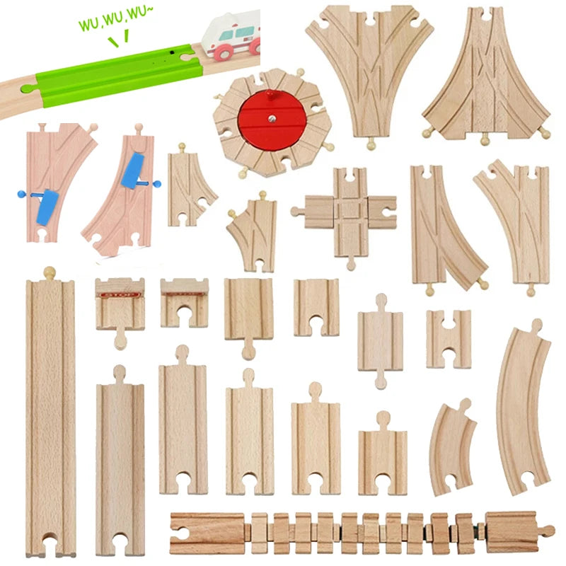 Wooden Track Railway Toys All Kinds Beech Wooden Train Track Accessories Fit for Biro Wooden Tracks Educational Toys for Kids