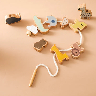 Baby Animal Threading Toys Wooden Stacking Toys Blocks Board Games Montessori Hands-on Ability Educational Children Blocks Gifts