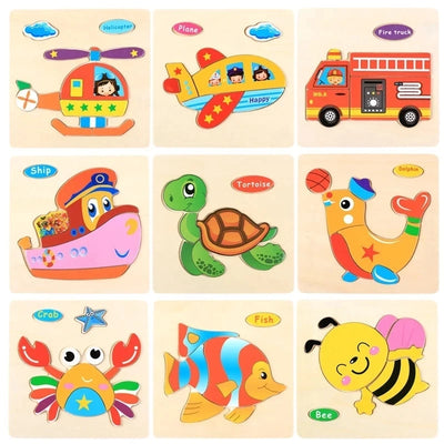 15x15cm Baby Wood Jigsaw Puzzle Board Game Cartoon Animal 3d Puzzle Montessori Educational Learning Wooden Toys for Children