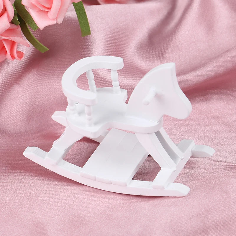 Dollhouse Miniature & White Wooden Rocking Horse Chair - Supertoymart