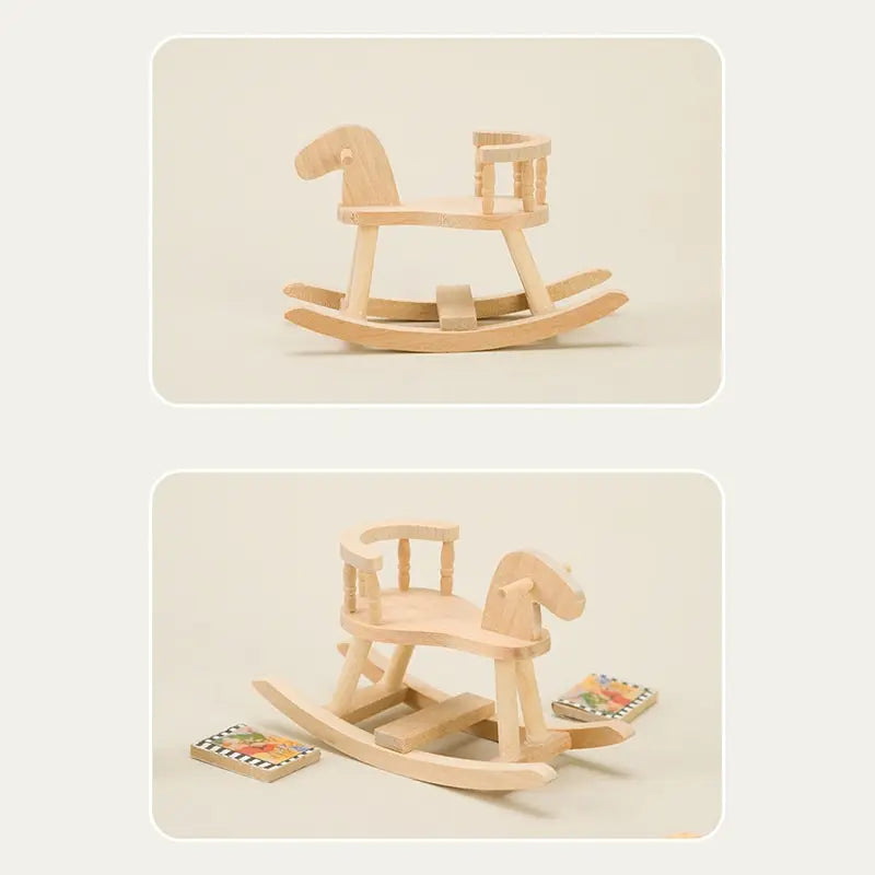 1/12 Dollhouse Miniature Wooden Rocking Horse Chair Room Furniture Model Ornament Dolls House Decor For Kids Pretend Play Toy