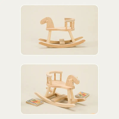 1/12 Dollhouse Miniature Wooden Rocking Horse Chair Room Furniture Model Ornament Dolls House Decor For Kids Pretend Play Toy