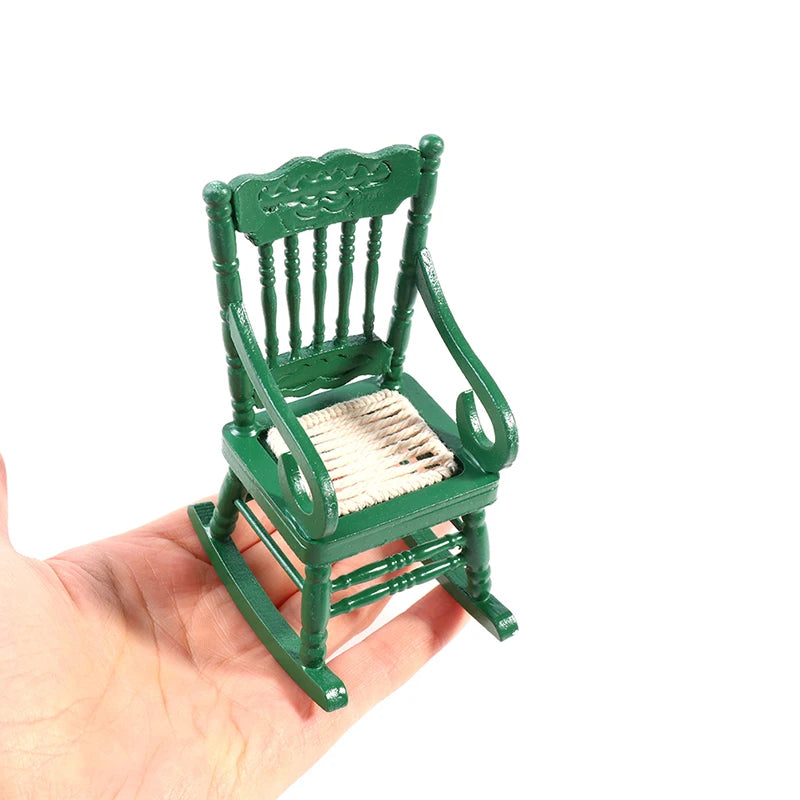 Dollhouse Miniature & Wooden Rocking Armchair & Stool