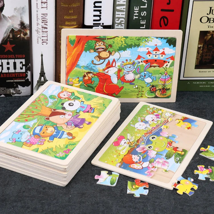 New 24 Pieces Wooden Puzzles Kids Cartoon Animal Wood Jigsaw Early Educational Learning Toys for Children GIFT