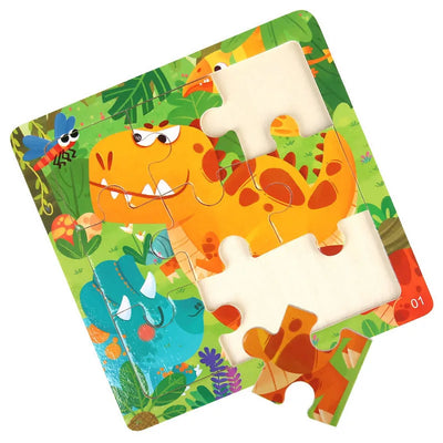 11x11cm Montessori Wooden Puzzle Cartoon Animal Traffic Jigsaw 3d Puzzle Baby Early Learning Educational Toys For Kids