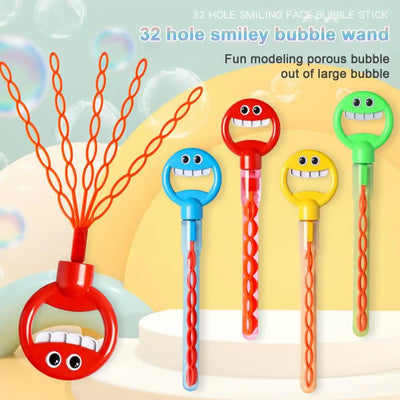 Smiling Face Bubble Maker Wand 5 Claws 32 Holes Press Handheld Bubble Blower Machine Toy Toddlers Boys Girls Christmas Gift