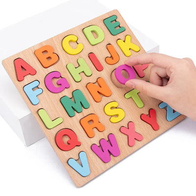 Wooden Puzzle Alphabet Number Shape Matching Board Baby Early Learning 3D Puzzle Preschool Educational Toys For Children