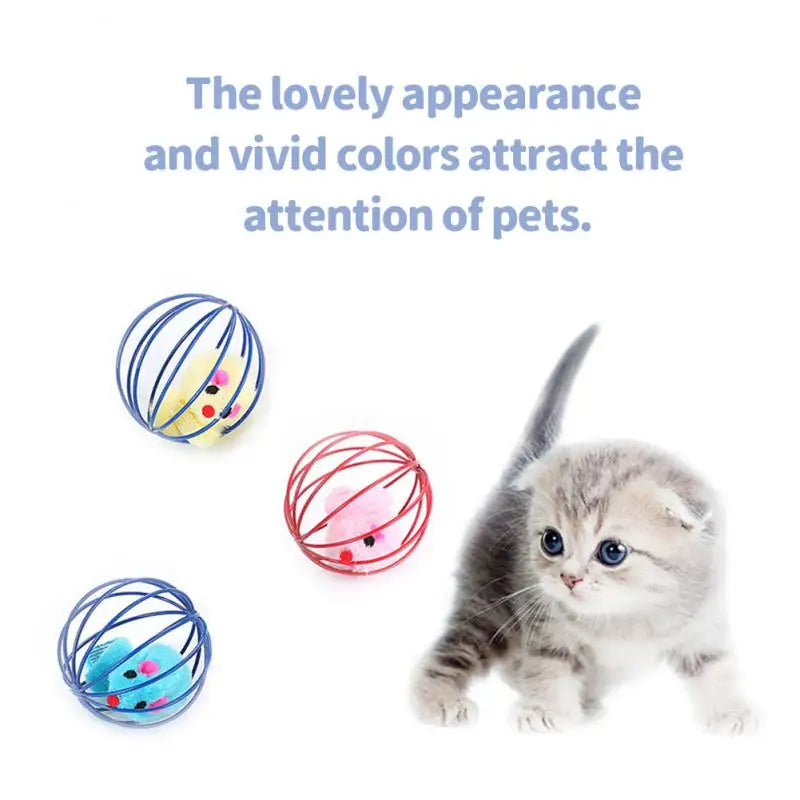 Cat Toy Pet Ball Toy Cage Plush Rat Colorful Interactive Training Toys Kitten Puppy Mouse Cage Ball Cat Accessories Pet Supplies