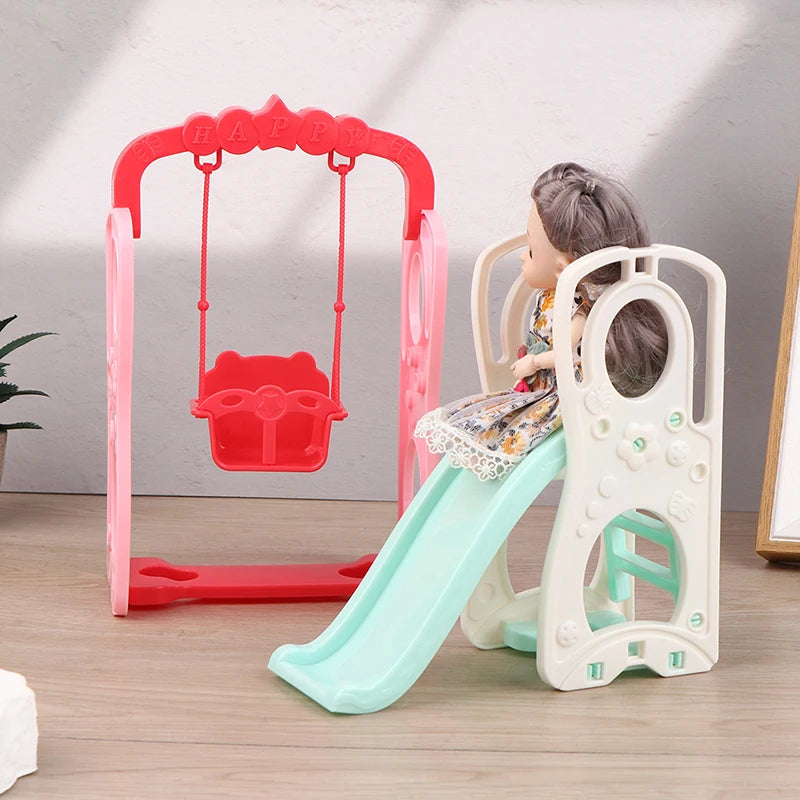 1 Set Doll Accessories Slide Amusement Park for Doll 1/12 Size Doll Furniture Kindergarten Slide Swing Play House DIY Toy