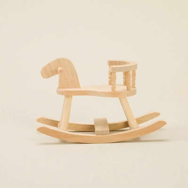 1/12 Dollhouse Miniature Wooden Rocking Horse Chair Room Furniture Model Ornament Dolls House Decor For Kids Pretend Play Toy