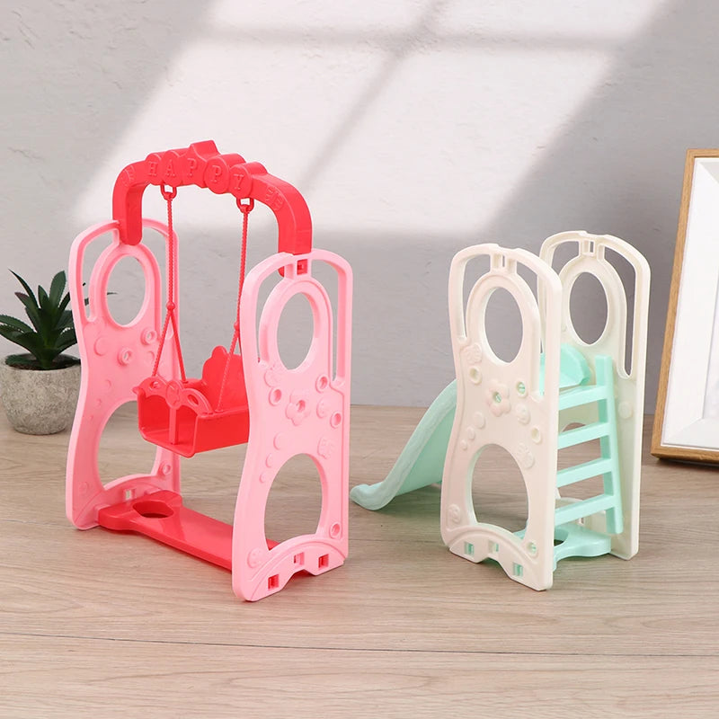 1 Set Doll Accessories Slide Amusement Park for Doll 1/12 Size Doll Furniture Kindergarten Slide Swing Play House DIY Toy