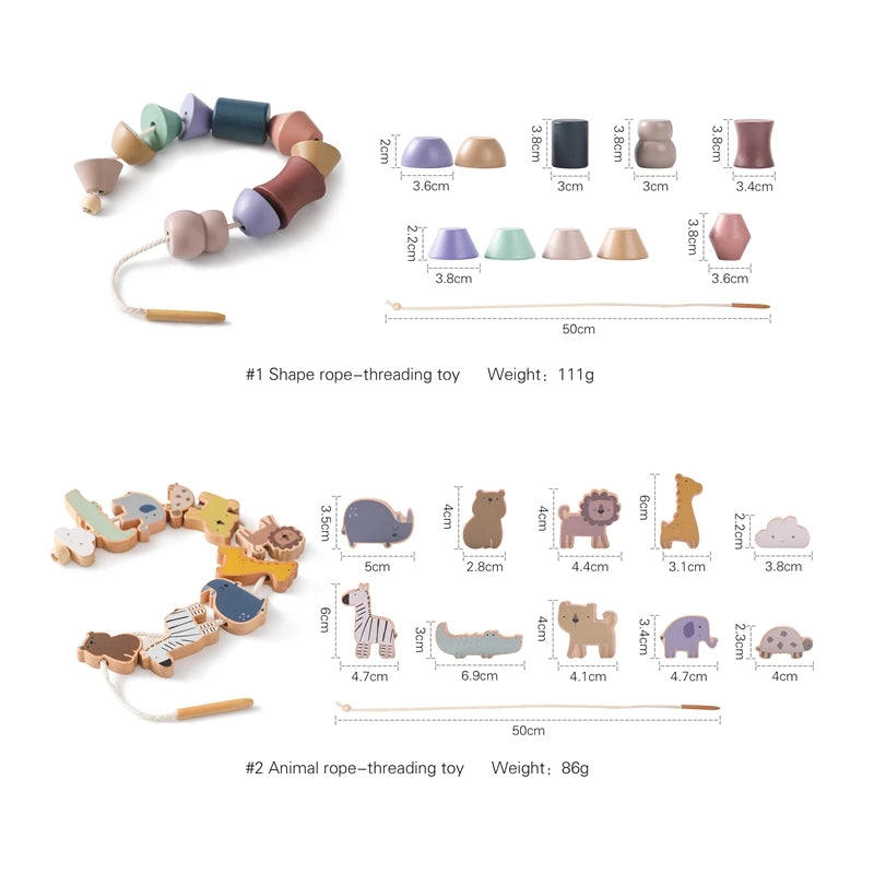 Baby Animal Threading Toys Wooden Stacking Toys Blocks Board Games Montessori Hands-on Ability Educational Children Blocks Gifts