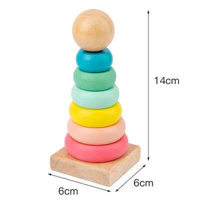 Children's Best Montessori Rainbow Wooden Ring Toys- Super Toy Mart