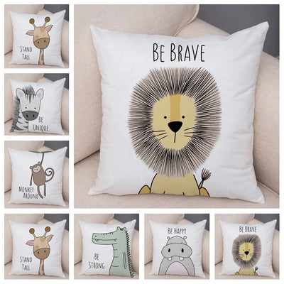 45X45CM Cartoon Animal Linen/Polyester Pillowcase Home Decor Throw Pillow Covers Giraffe Lion Prints Cushion Case for Sofa Chair