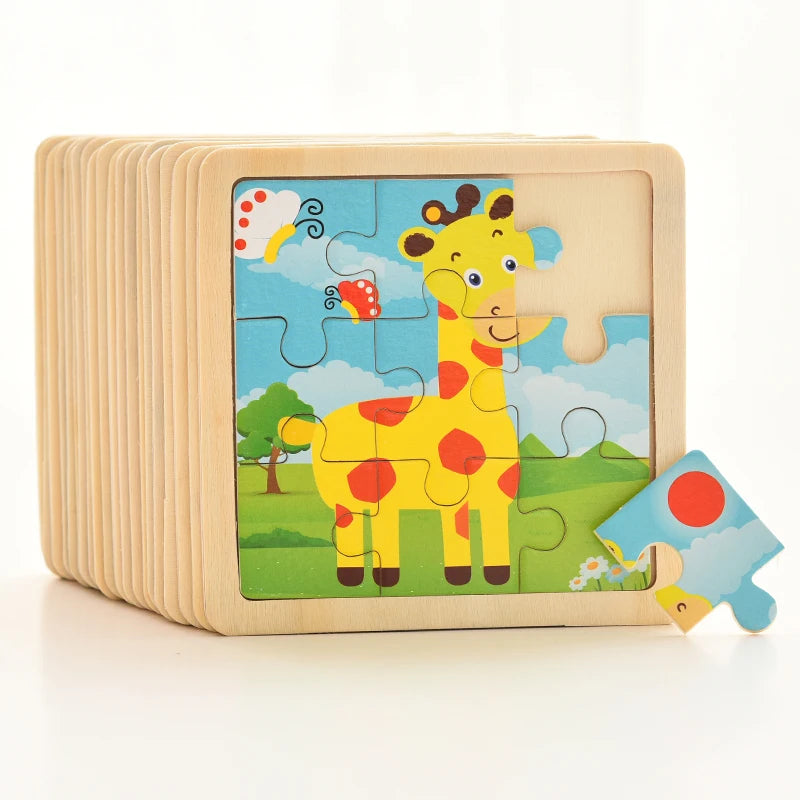 Baby Wooden Montessori Puzzle Child Game Wooden Puzzle 3D Cartoon Animal Puzzle Babies Toys Puzzles For Kids 1 2 3 Year Old