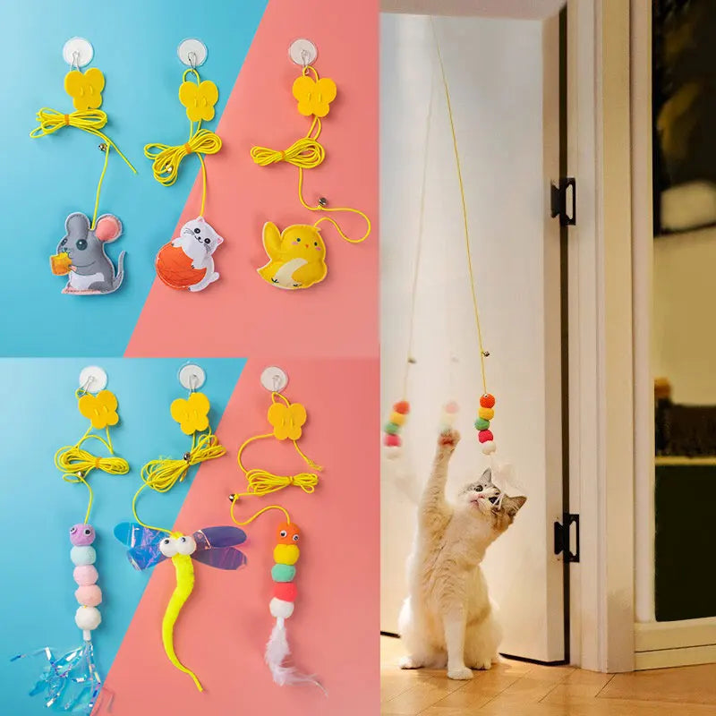 Swing Cat Toy Sticky Disc Elastic Hanging Door Teasing kitten Rope Long Rope Teasing Interactive Cats Toy Cat Accessories