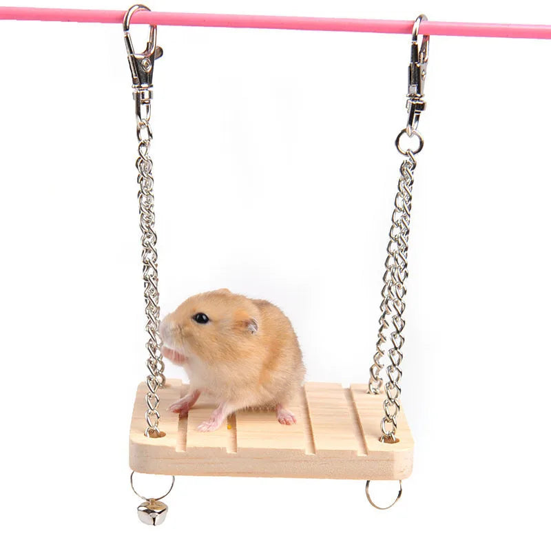 Hamster Supplies Toy Bell Swing Hammock Rocking Boat Wooden Pet Parrot Platform Suspended Wooden Suspension Bridge Guinea Pig