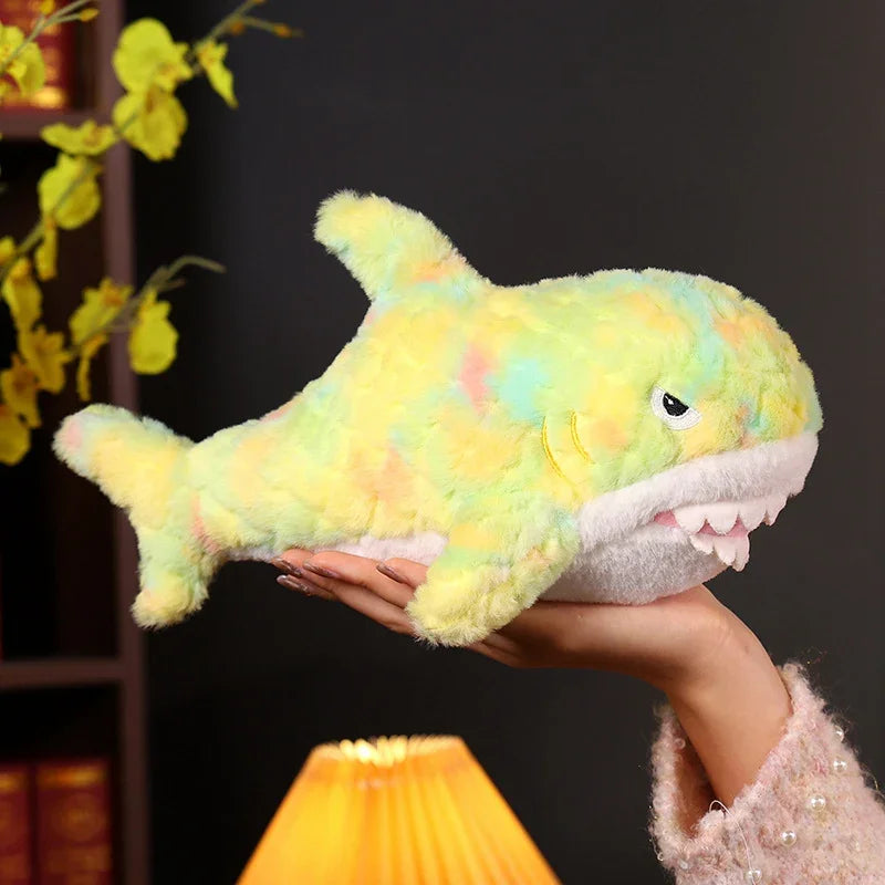 Kawaii Soft Colorful Shark Plush Toys Stuffed Fluffly Animal Plushie Throw Pillow Babys Appease Doll Sofa Cushion for Girl Gifts