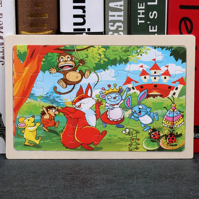 New 24 Pieces Wooden Puzzles Kids Cartoon Animal Wood Jigsaw Early Educational Learning Toys for Children GIFT