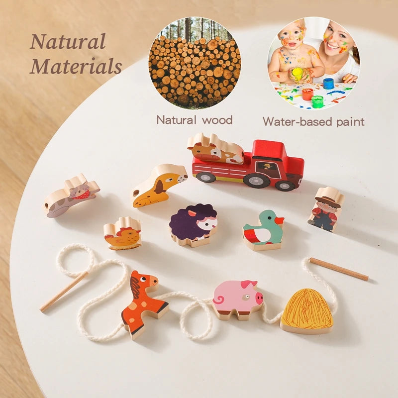 Baby Wooden Montessori Toys Animal Threading Toys Wooden Blocks Stacking Balance Toys Hands-on Ability Educational Kids Toys