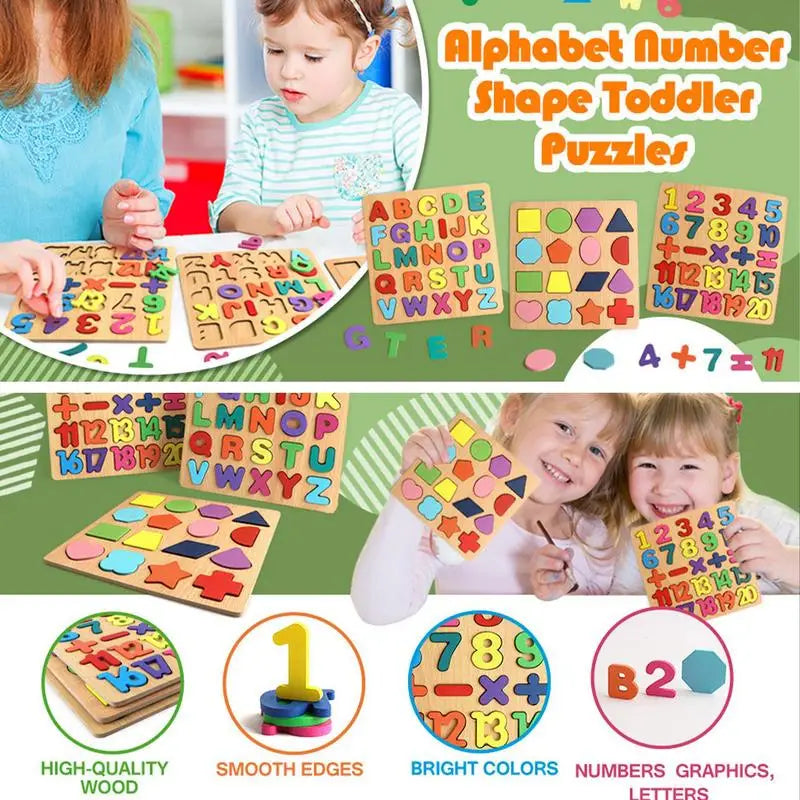 Puzzle Shape Sorter Wooden Toys Early Learning Jigsaw Alphabet Number Puzzle Preschool Educational Baby Toys For Children