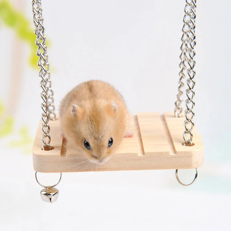 Hamster Supplies Toy Bell Swing Hammock Rocking Boat Wooden Pet Parrot Platform Suspended Wooden Suspension Bridge Guinea Pig