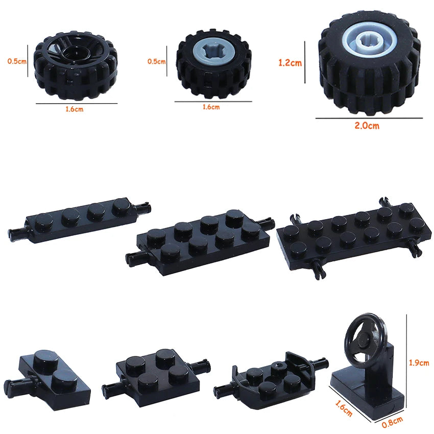 Creative City Cars Wheel Pack Tires DIY Models Shaft Plate Holder Axle with Pin Building Blocks Accessories Construction Toys