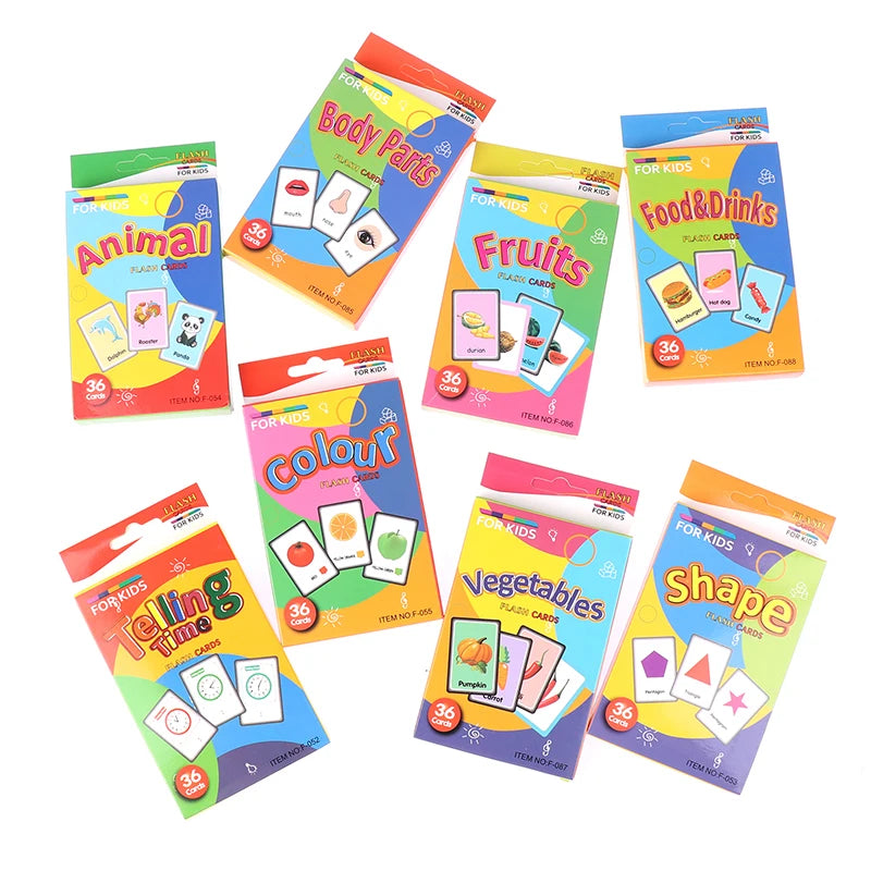 1Set Children Cognition Cards Multi-style Cartoon Shape Animal Colour Learning FlashCards Kids Education Materials Learning Toy