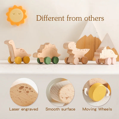 1PC Baby Toy Beech Wood Block Cartoon Dinosaur Car Educational Montessori Toy Baby Teething Play Gym Baby Birthday Gift Products