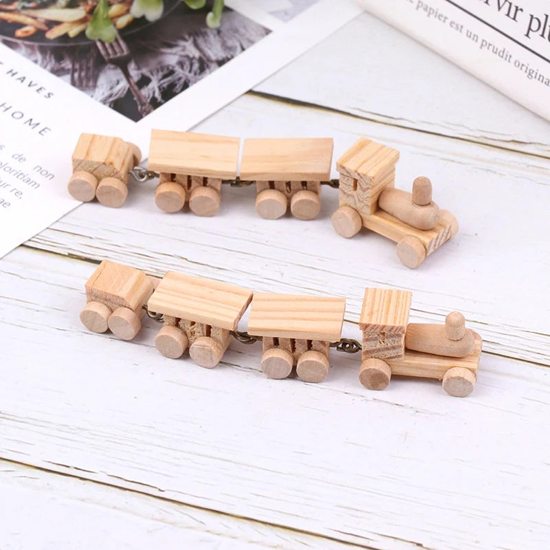 1Pc Miniature Wooden Train Set Locomotive Compartment Carriages Dollhouse Cute Toy Play Doll House Decor