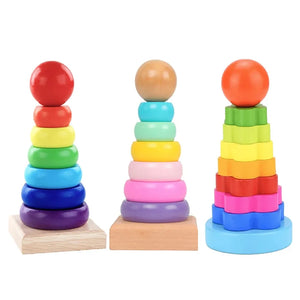 Children's Best Montessori Rainbow Wooden Ring Toys- Super Toy Mart