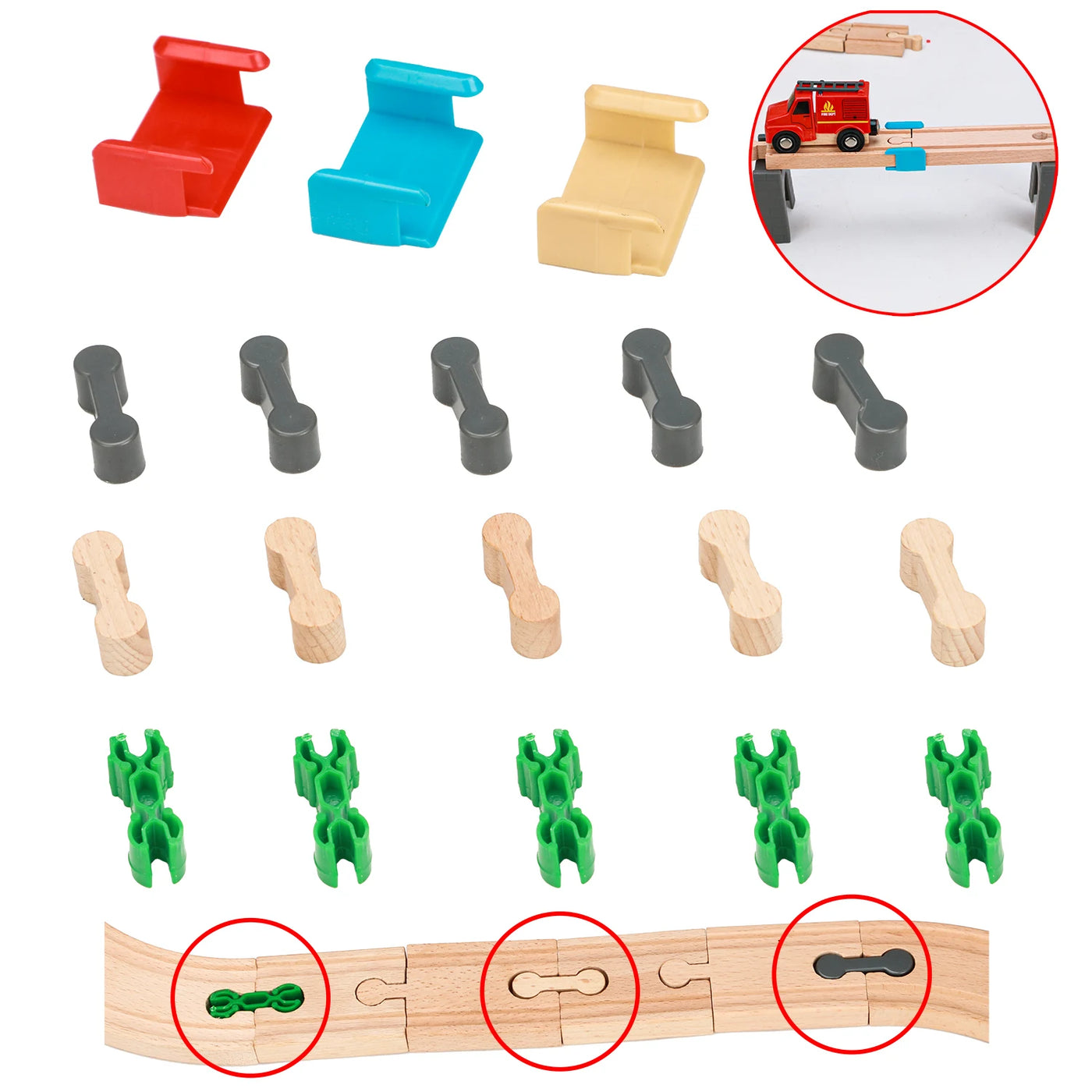 5pcs Wooden Railway connect Fixer Train Track Set Accessories Connector Toys Holder Fit Biro Educational Wooden Track Toys